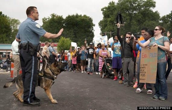 Protest in Ferguson after the shooting of Michael Brown.