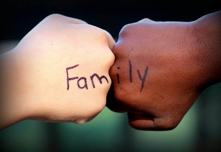 multi-racial family hand