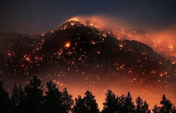 mountain on fire